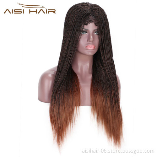 Aisi Hair Twist Braided Lace Front Long Wigs Synthetic Ombre Brown Lace Front Long Braided Wigs For Black Women